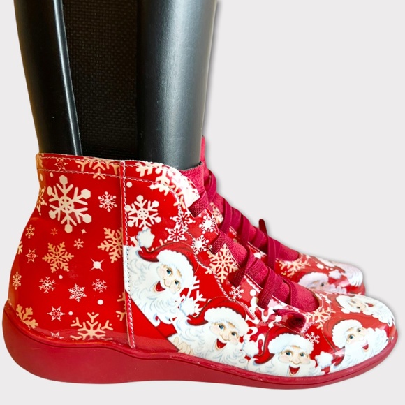 Christmas Santa Claus Print Ankle Boots Winter Lace Up Booties Sz 7 - Picture 1 of 6